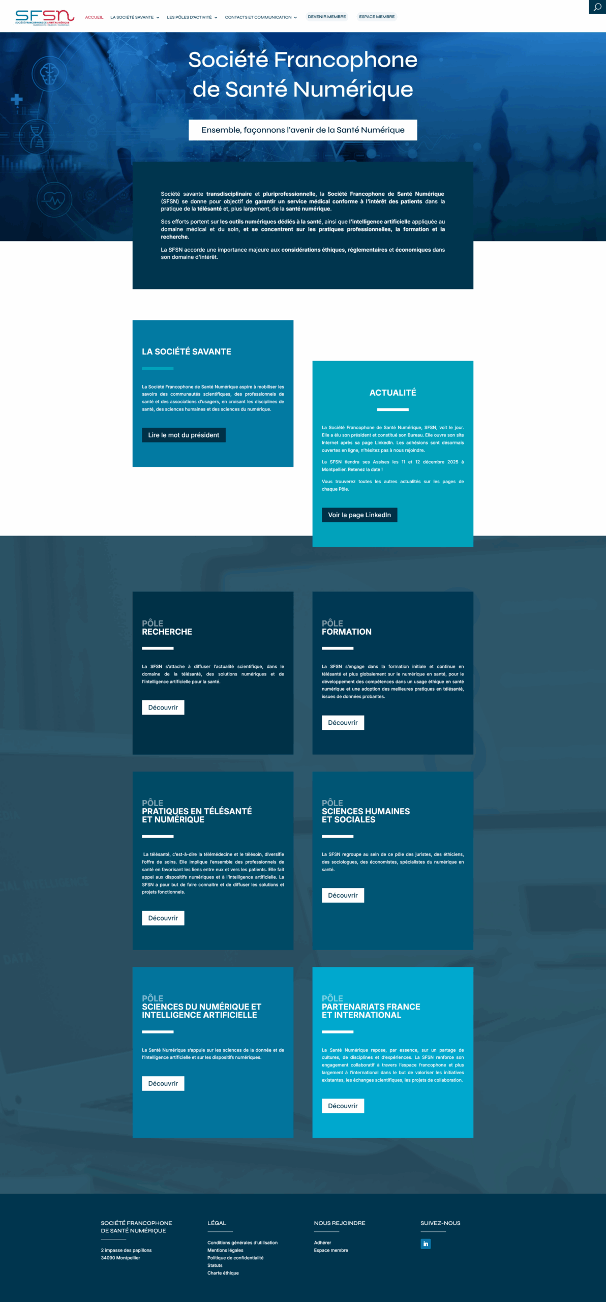 Site internet Société Francophone de Sante_numerique_SFSN